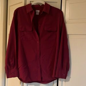 fuchsia colored button-down Chico’s 1P